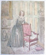 Original 1800s Robert Cruikshank Woman By Chair Watercolor Illustration ... - €214,92 EUR