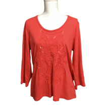 By Chico&#39;s Womens Size 2 Red Long Sleeve Top Embellished - £12.07 GBP