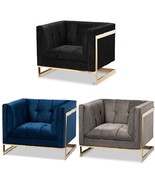 Button Channel Tufted Armchair Velvet Upholstered Gold-Tone Stainless Frame - $12,881.52 MXN