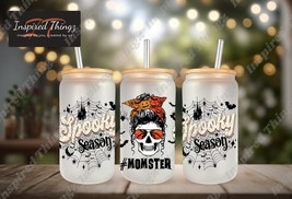 Spooky 16oz Can, 16oz Glass Can with Momster Wrap, Spooky Season Design, Hallowe - £14.23 GBP