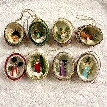 8 Vintage Handmade Real Egg Diorama Ornaments Nativity Eggshell Jewels Angel Lot - $39.59