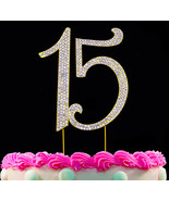 Gold Crystal Cake Number 15 Quinceanera Cake topper 15th Birthday Cake Pick - $19.64