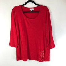 Joan Rivers Scoop Neck Sweater with Lace Up Detail 3/4 Sleeve Red Size M - £11.49 GBP