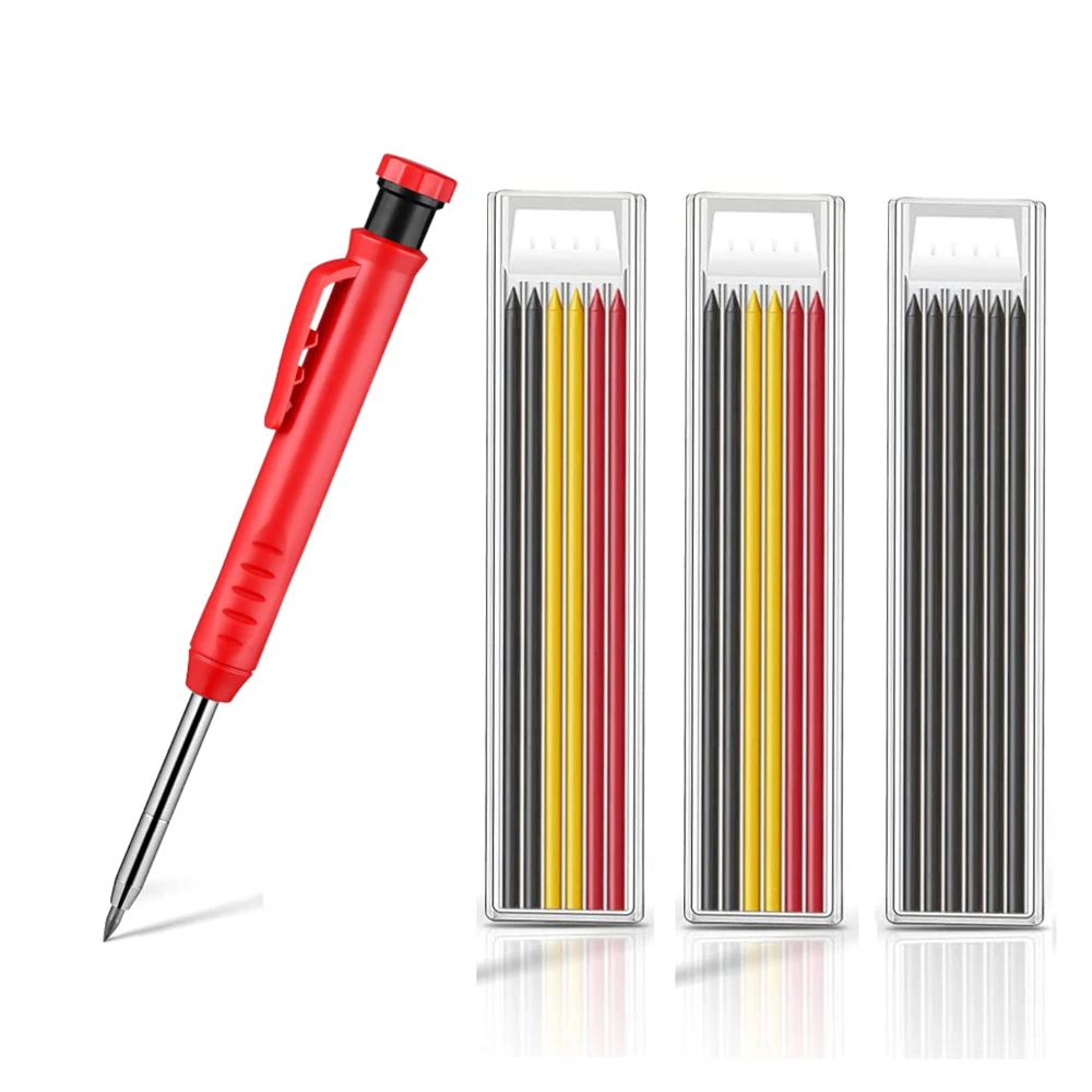 Solid Carpenter Pencil Set wor Tools Mechanical Pencil 3 Colors Refill Construct - £33.74 GBP