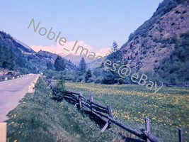 1964 Country Road Scene Fence Mountain Austria Kodachrome 35mm Slide - £4.27 GBP