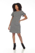 Joseph Ribkoff Black/Off-White Houndstooth Ruffled Sleeve Shift Dress 234099 - $59.85