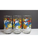 Vintage 1983 Smurfs Set of 3 Collector Glass Cups Handy, Clumsy, &amp; Harmony - $20.22 CAD