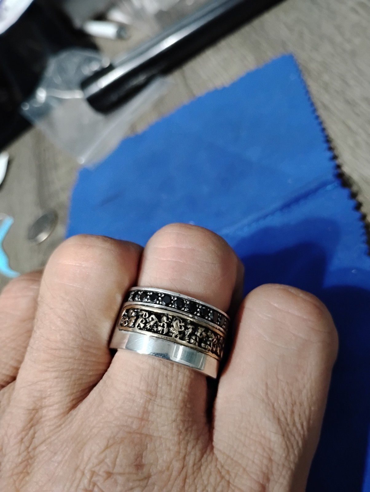 925 Sterling Silver Skull Black Zircon 15mm Wide Ring Band Sz 12 Free Shipping Item image 7