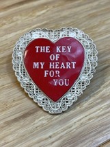 Vintage Valentine&#39;s Day The Key of my Heart for You Pin Button KG JD - £19.47 GBP