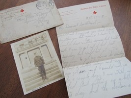 Wwi Letter Red Cross Injured Soldier Photo 1918 1919 France Germany - £66.21 GBP
