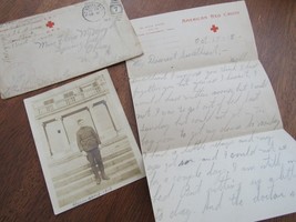 WWI Letter Red Cross INJURED SOLDIER photo 1918 1919 FRANCE GERMANY - £66.16 GBP