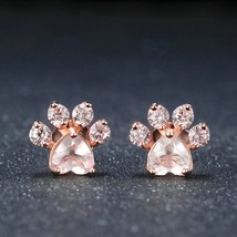 New Cute Cat Paw Micro-inlaid Zircon Earrings for Women  High-quality Creative D - £7.27 GBP
