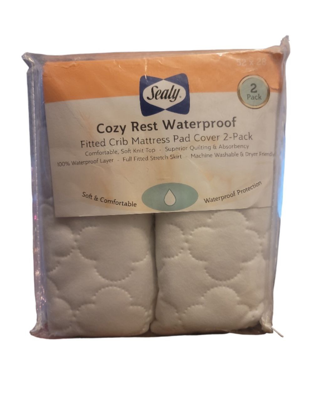 Sealy Cozy Rest Waterproof Fitted Crib Mattress Pad Cover 2 pack 52 x 28 inch - $29.99