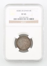 1838-S DR Spain 4 Reales Silver Coin Slabbed XF-45 NGC Graded Seville - $228.67