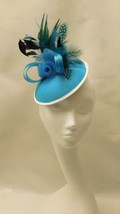 TURQUOISE BLUE Hat fascinator #Blue Feather Hat fascinator Race hat Cock... - $47.00