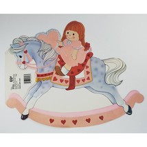 Vintage Peck Valentine&#39;s Day Die Cut Rocking Horse Girl Decoration Flocked 1987 - £23.97 GBP