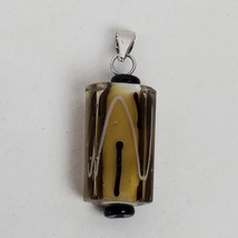 Vintage Artisan Hand Crafted Glass Pendant 1 Inch Gold Black - $10.40