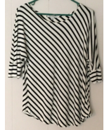 Green Envelope blouse size L women white &amp; navy blue striped large neck ... - £8.31 GBP