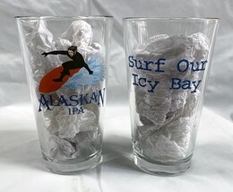 2 Alaskan IPA Beer Surf Our Icy Bay Pint Glasses Surfer Logo Brewery - £28.90 GBP