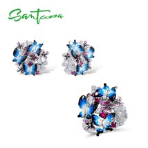 Jewelry Set For Woman 925 Sterling Silver HANDMADE Colorful Enamel Blue Butterfl - £93.32 GBP