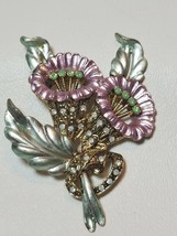 Vintage Enamel Metal Pink Green Bell Flower Pin 2-5/8&quot; Estate Unmarked - $24.70