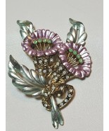 Vintage Enamel Metal Pink Green Bell Flower Pin 2-5/8&quot; Estate Unmarked - £19.43 GBP