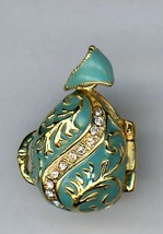 Fake Russian Egg Pendant w/Transparent Crystal Gold Leaf Design Light Blue - £30.29 GBP