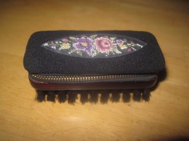 Vintage Ladies 3 3/8&quot;x1 5/8&quot; Clothes Brush w/TAPESTRY Floral Pattern TOP-ZIPPER - £4.61 GBP