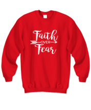 Religious Sweatshirt Faith Over Fear, Jesus, Christian Red-SS  - £21.54 GBP