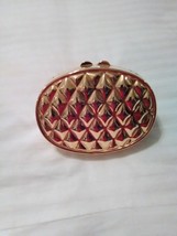 VINTAGE CHI CHI FRENCH DESIGNER QUILTED LOOK GOLDEN METAL MINAUDIERE EVE... - $65.00