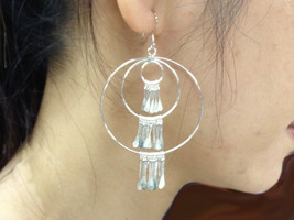 Silver Chandelier Earrings, 925 Sterling Silver, Multi Layer Dangle Earrings    - £35.14 GBP