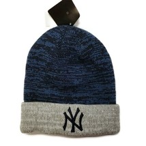 MLB New York Yankees Mens Beanie Blue Grey One Size Winter Raised Cuff Knit Hat - £14.04 GBP