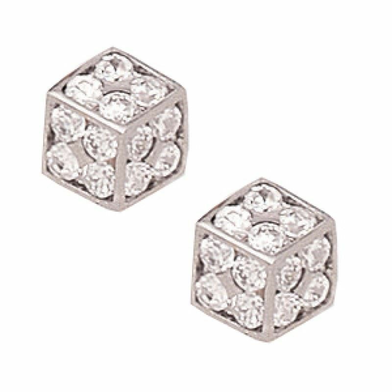 Primary image for 14K Solid White Gold 8MM Prong Set Cubic Zircon Cube Studs ER-PEW22