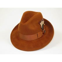 Men Bruno Capelo Hat Australian Wool Rabbit Fur Look Felt Fedora RA762 Cognac image 5