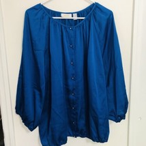 Chicos Womens Size 3 XL Royal Blue Button-Up Peasant 3/4 Sleeve Blouse - £13.83 GBP