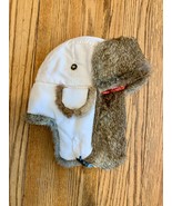 Mad Bomber White Nylon Rabbit Fur Trapper Hat Ear Flaps Large VTG Red Pi... - $17.60