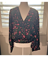 Banana Republic Womens Satin Wrap Top Long Sleeves Black &amp; Pink Floral, Med - $20.97 CAD