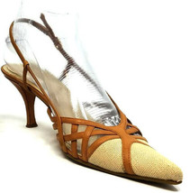Nine West Beige Canvas/ Lt. Tan Strappy Leather Pointy Toe Slingback Sho... - $34.60