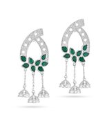 Crunchy Green Onyx Jhumka Bells Tassel 925 Sterling Silver Earrings - £218.76 GBP