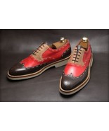 NEW Handmade Men&#39;s Black Red Beige Shoes, Men&#39;s Leather Suede Lace Up Wi... - £114.76 GBP