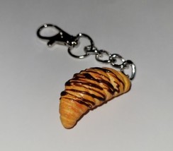 Croissant Keychain Accessory Sweet Dessert Chocolate Drizzle Pastry Clip On - $8.75