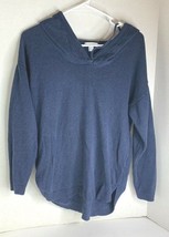New York &amp; Co Womens Sz S Blue Long Sleeve Sweater Hooded Pull Over Hi L... - £12.46 GBP