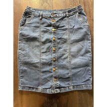 VTG Denim 2 Pocket Midi Skirt Full Button Closure - £15.81 GBP