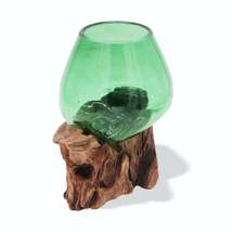 Molton Recycled Beer Bottle Glass Small Bowl On Wooden Stand - $26.69