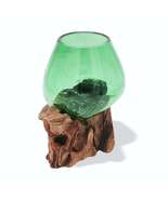 Molton Recycled Beer Bottle Glass Small Bowl On Wooden Stand - £20.93 GBP