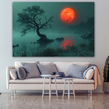 Red Moon Canvas Painting Wall Art Poster Landscape Canvas Print Picture - £10.96 GBP+