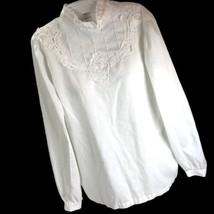 Vintage Joseph II White Lacy Frilled HIgh Neck Pleated Blouse Size 14 White USA - £15.76 GBP