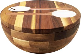 Acacia Wood Salad Bowl With Lid and Utensils Large Serving Bowl Set for ... - $111.44