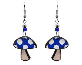 Toadstool Mushroom Graphic Dangle Earrings - Womens Psychedelic Fashion Handmade - £11.86 GBP