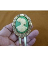 CAH20-7) RARE African American LADY white + green CAMEO Hairpin hair pin... - $695.26 MXN